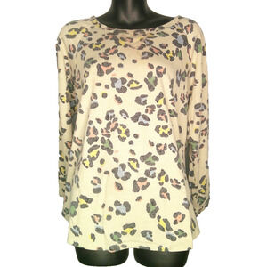 Hopely Round Neck Women's Large Rainbow Leopard Long Sleeve Shirt